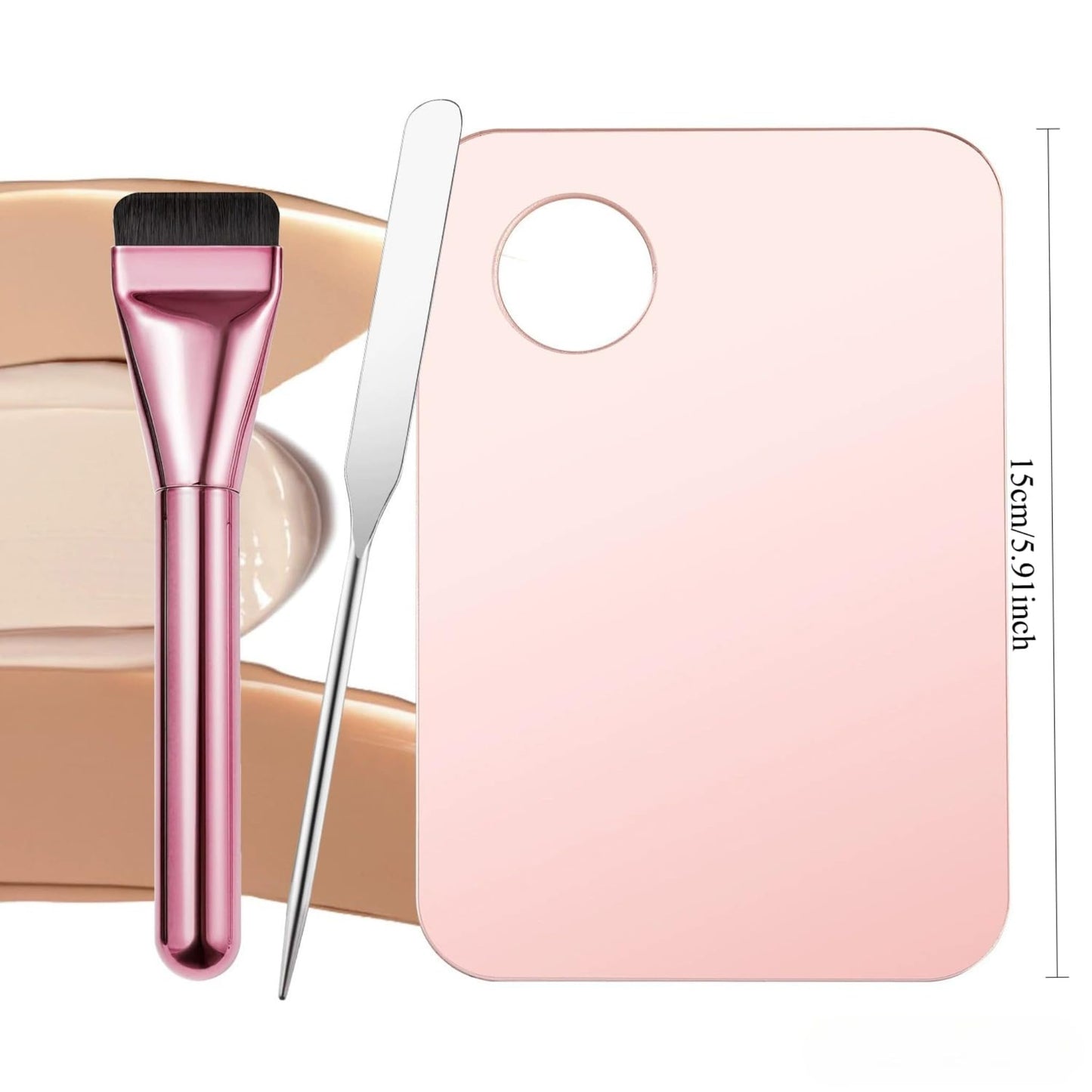 Foundation Makeup Brush with Mixing Palette and Spatula, 3-Piece Cosmetic Tool Set, Pink
