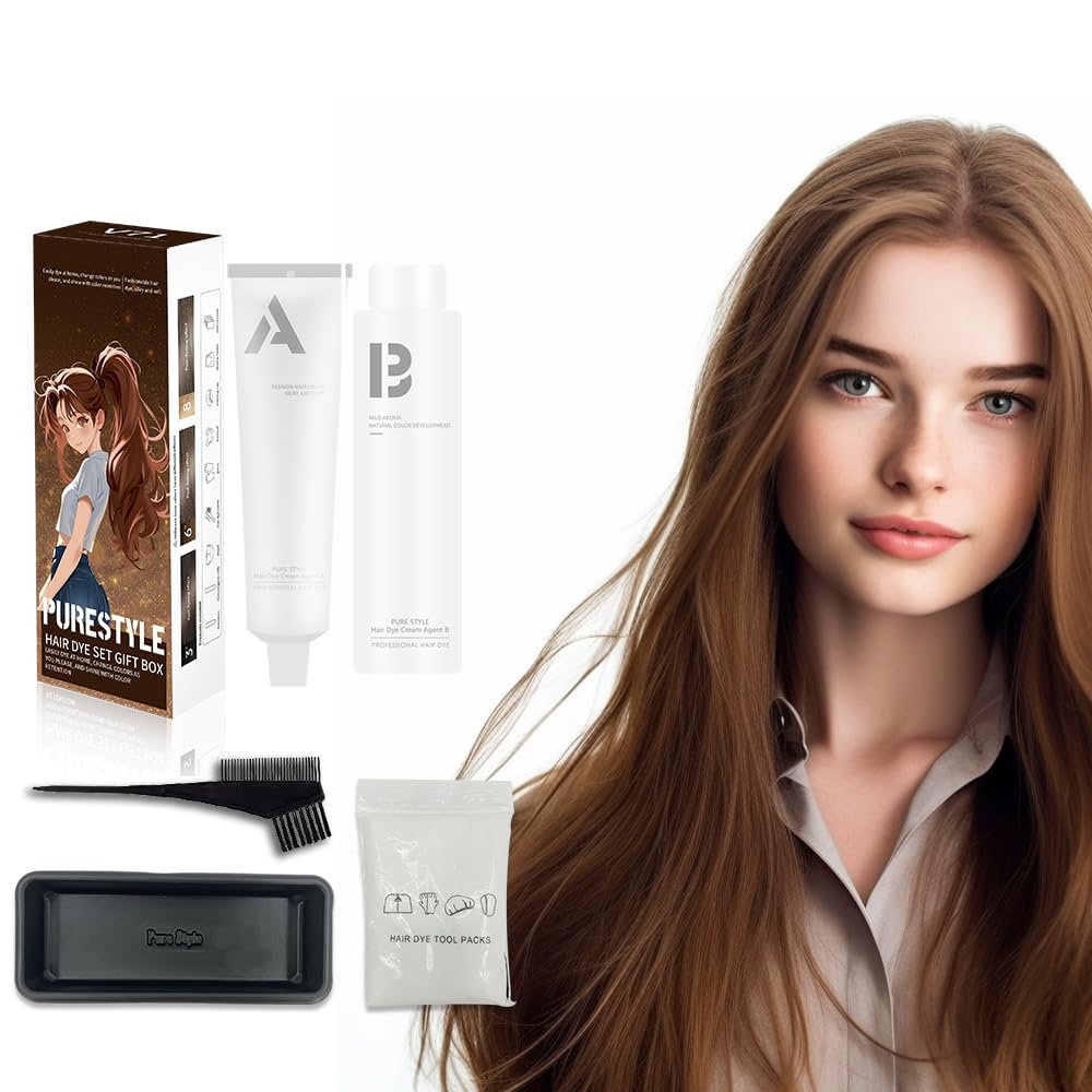 Permanent Light Ash Brown Hair Dye Cream Kit - Ammonia-Free Nourishing Formula | Complete Home Use Set 3.4 fl oz