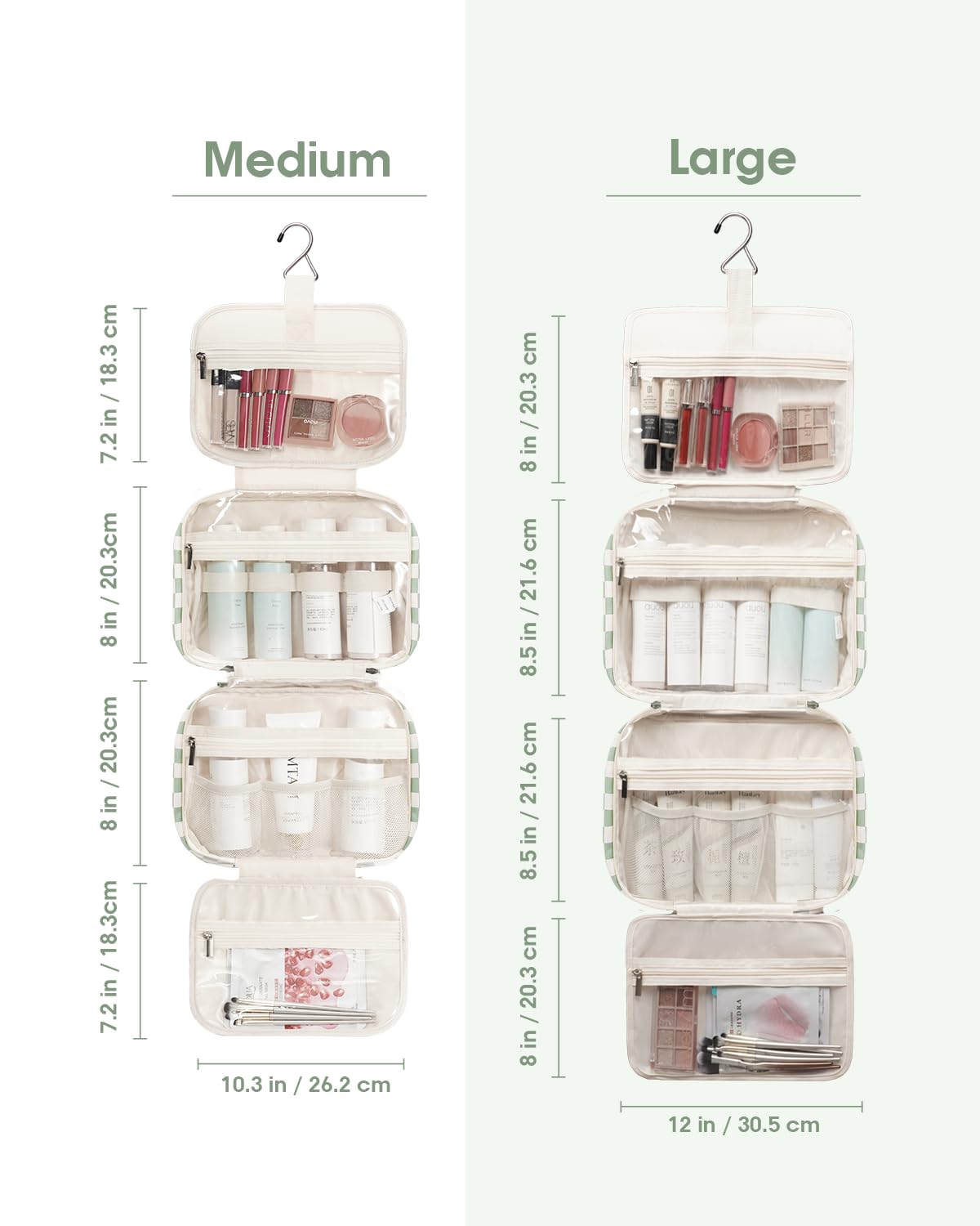 Narwey Hanging Toiletry Bag for Women Travel Checkered Makeup Bag Organizer Toiletries Bag for Travel Size Essentials, Accessories, Brushes, Cosmetics (Green Checkerboard (Medium))