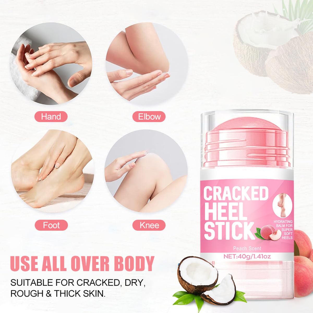 Peach Scented Foot Cream Set - 60% Urea Intensive Moisturizer for Dry Cracked Skin | Heels, Elbows & Knees Care