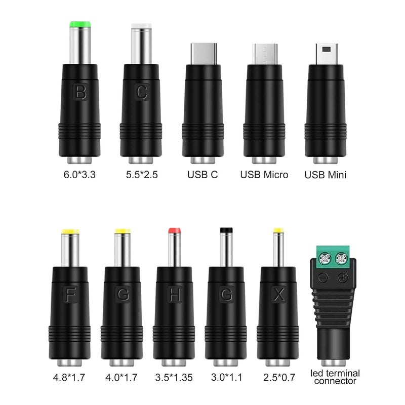 5V 2A Power Supply AC Adapter Charger with 11 Interchangeable DC Plug for 300mA 400mA 500mA 600mA 700mA 800mA 900mA 1000mA 1500mA 2000mA Equipment