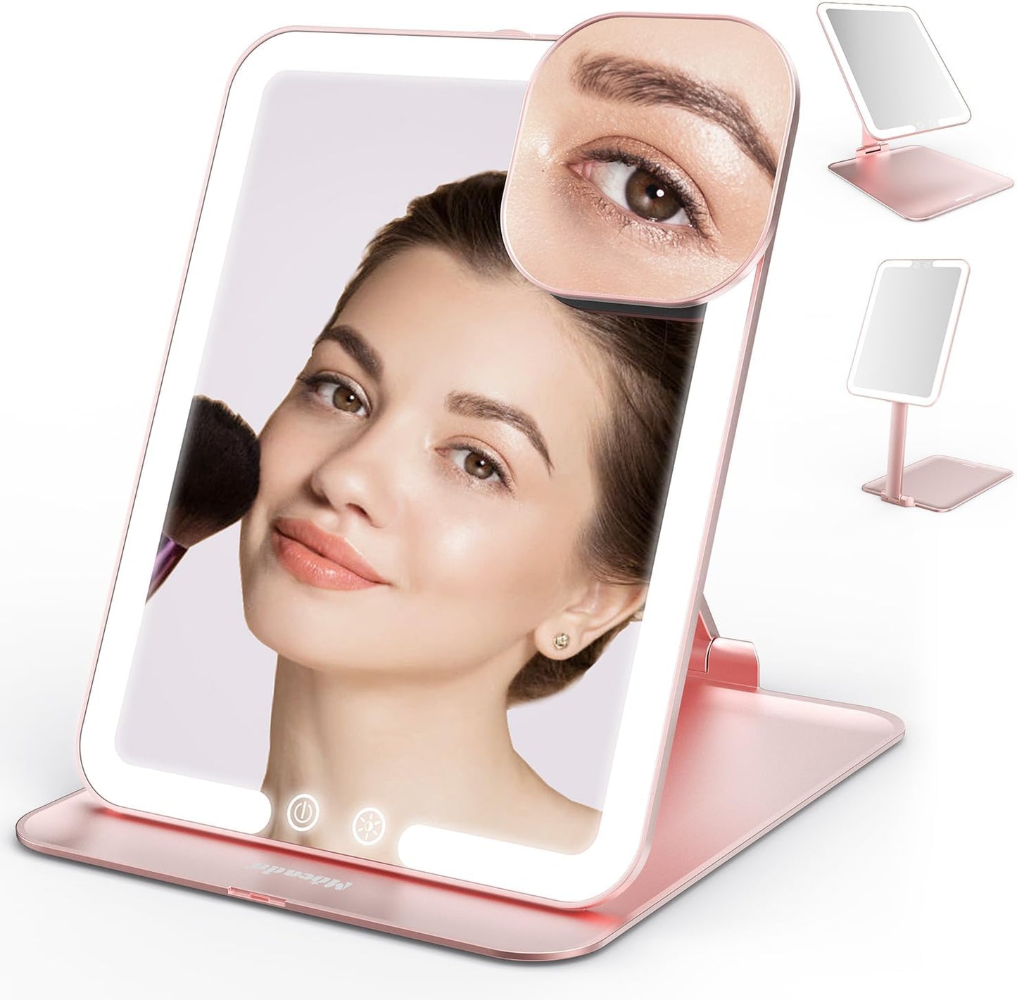 Mocado Travel Makeup Mirror - Lighted Triple Folding Vanity Mirror with 3 Color Settings | Rechargeable 1500mAh Battery, Adjustable Height & Angle (Black)
