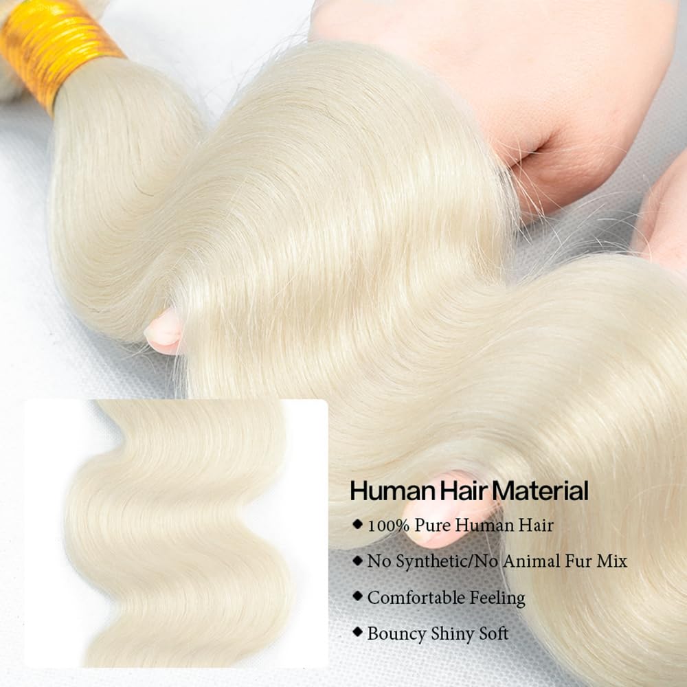#88 Platinum Blonde Bundles Body Wave Bundles Human Hair 16 18 20 Inch 3 Bundles 50g/Bundle Platinum Blonde Body Wave Bundle Unprocessed Brazilian Virgin Weave Hair Extensions for Women