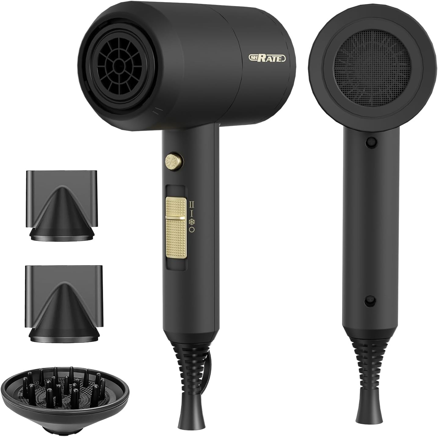 Ionic Hair Dryer with Diffuser - Professional Blow Dryer for Curly & Frizzy Hair | Low Noise & Portable Design