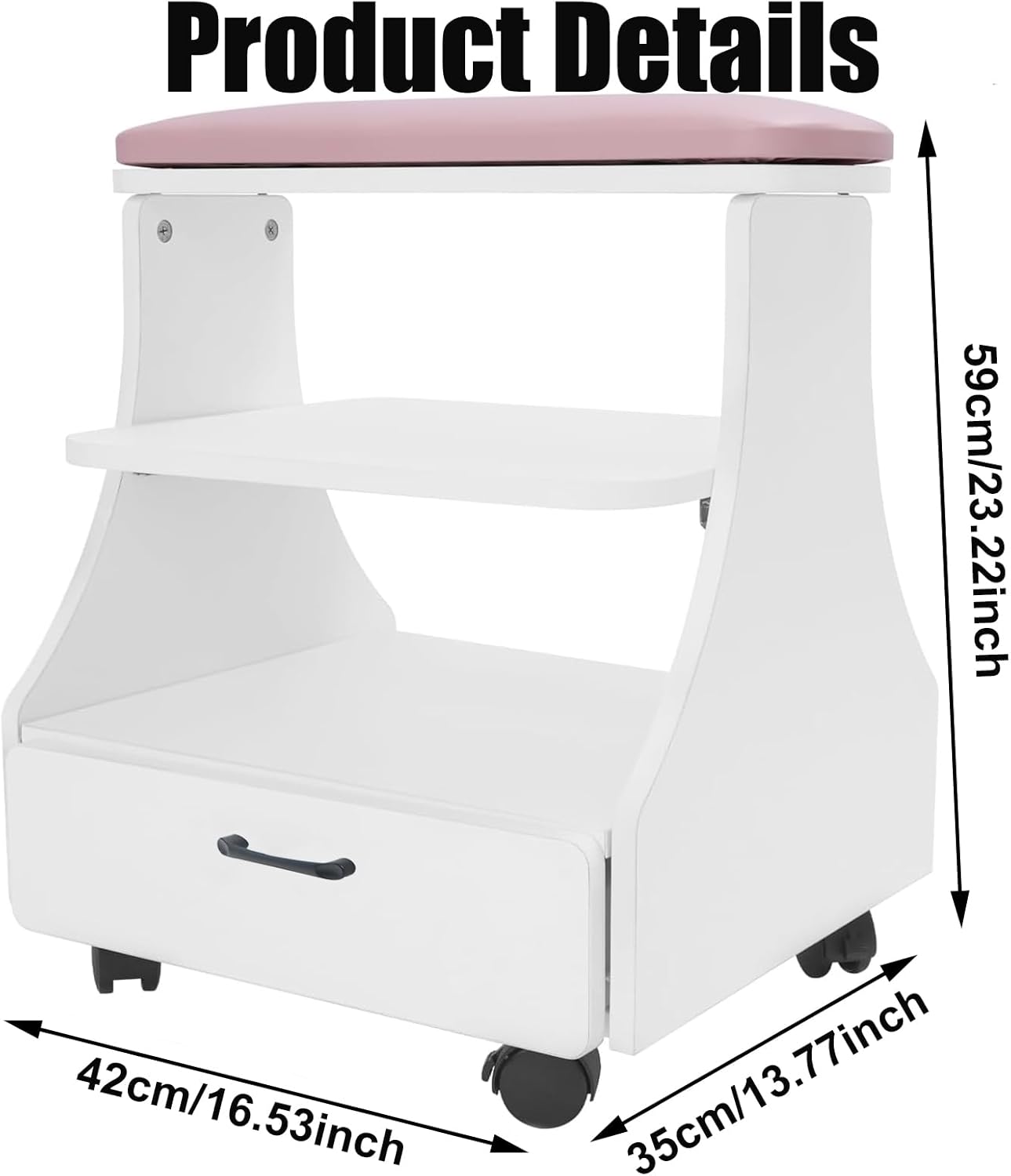 Portable Pedicure Foot Rest - Mobile Spa Stool with Wheels | Pink Trolley for Nail Techs & Beauty Salons