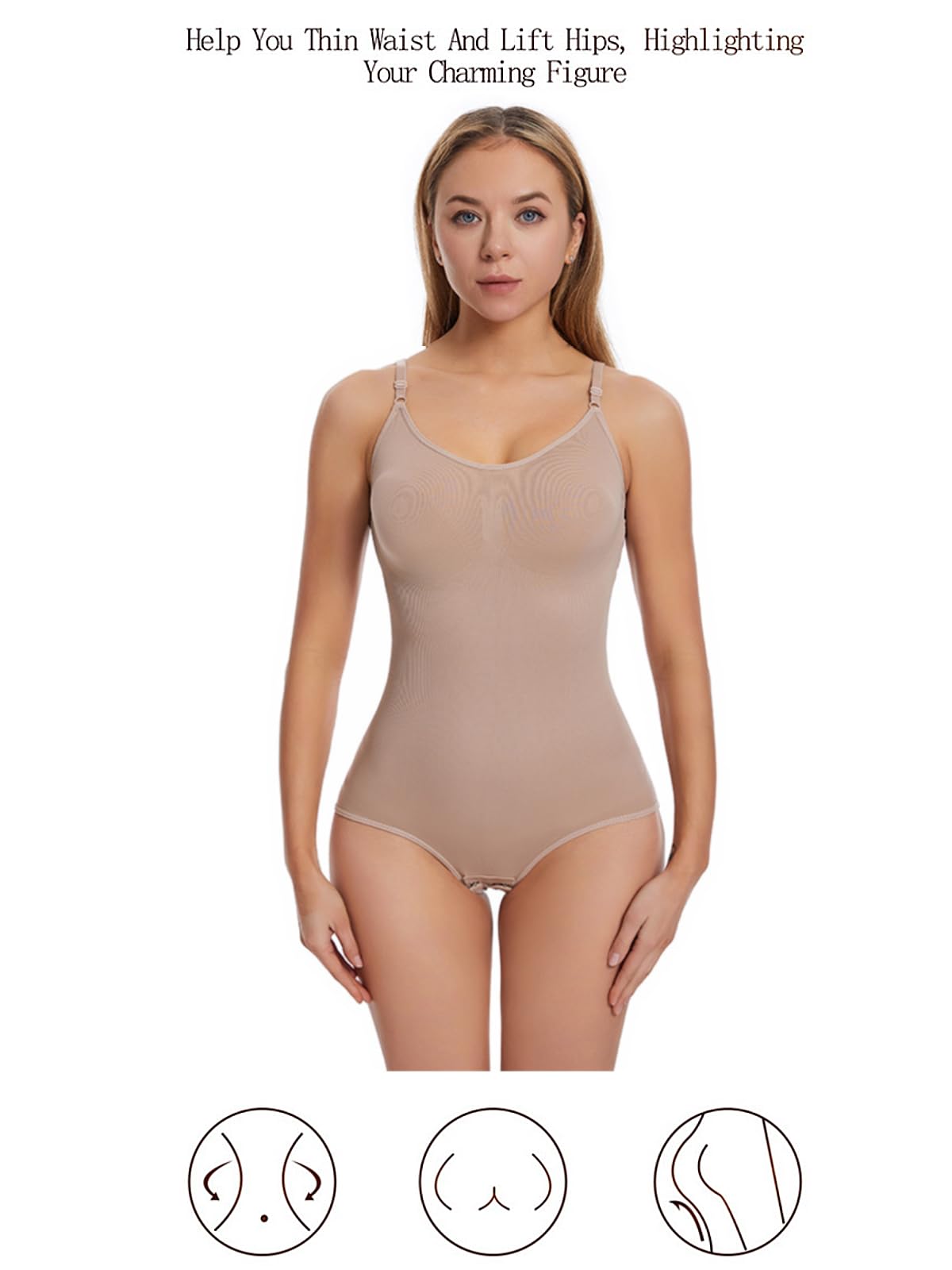 Women's Shapewear Tummy Control Bodysuit Seamless Sleeveless Thong Body Shaper Sculpting Shaper Tank Top Bodysuits Beige