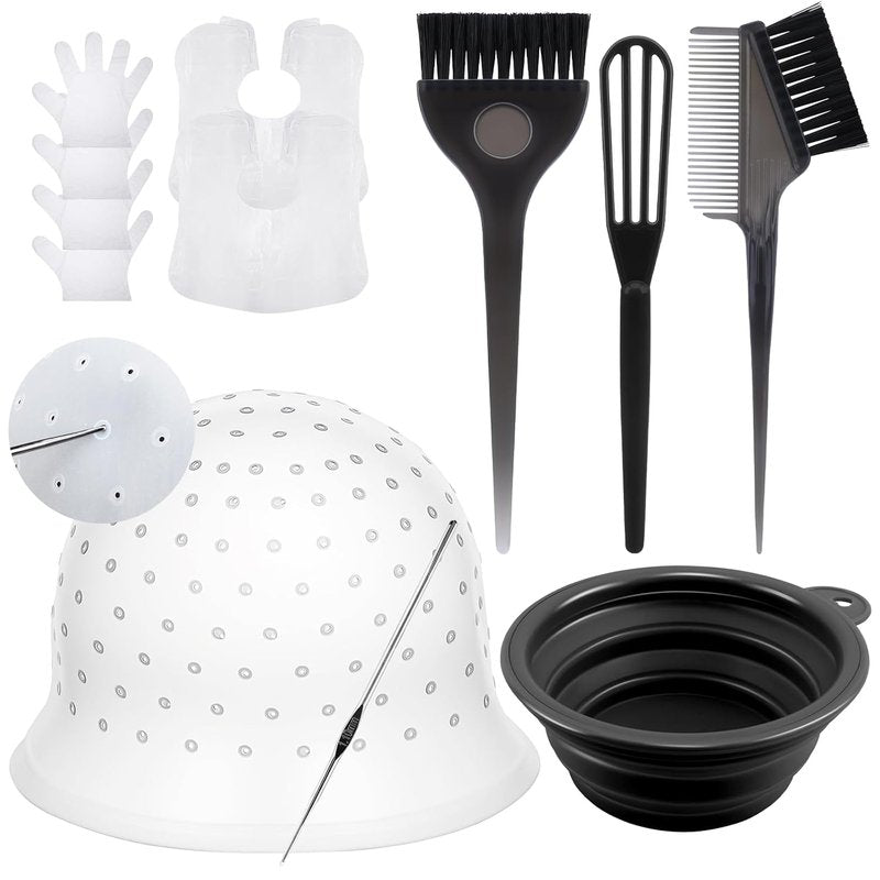 12PCS Hair Bleach Highlighting Kit - Includes Dye Brush, Bowl, Silicone Cap, Gloves | At-Home Hair Coloring Supplies