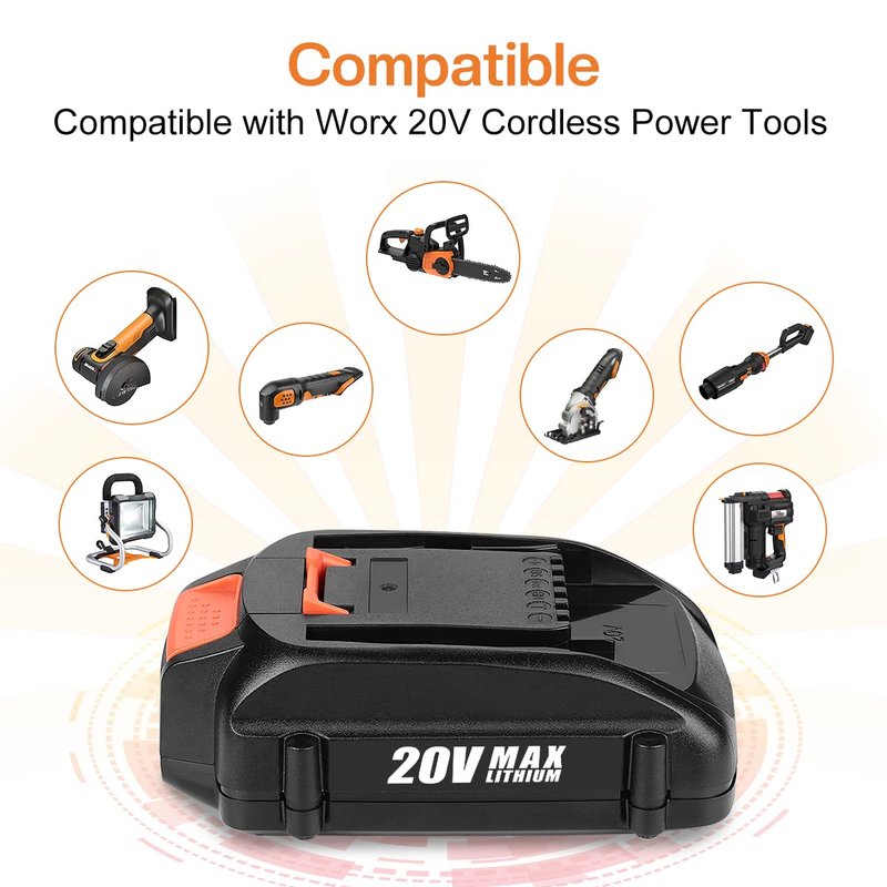 energup 2Pack 4.0Ah WA3525 Replace for Worx 20V Battery PowerShare for WA3520 WA3525 WA3575 WG890 WG891 for 20Volt Worx Batteries 20V