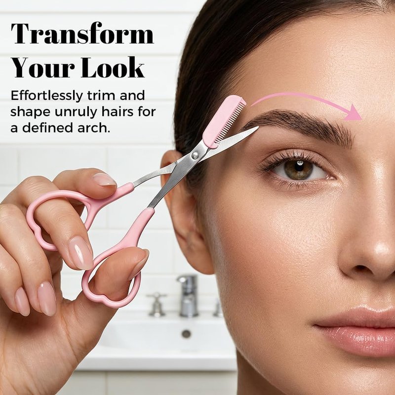 Eyebrow Trimmer Scissors - 2-in-1 Professional Stainless Steel Hair Removal Tool | Apricot Color