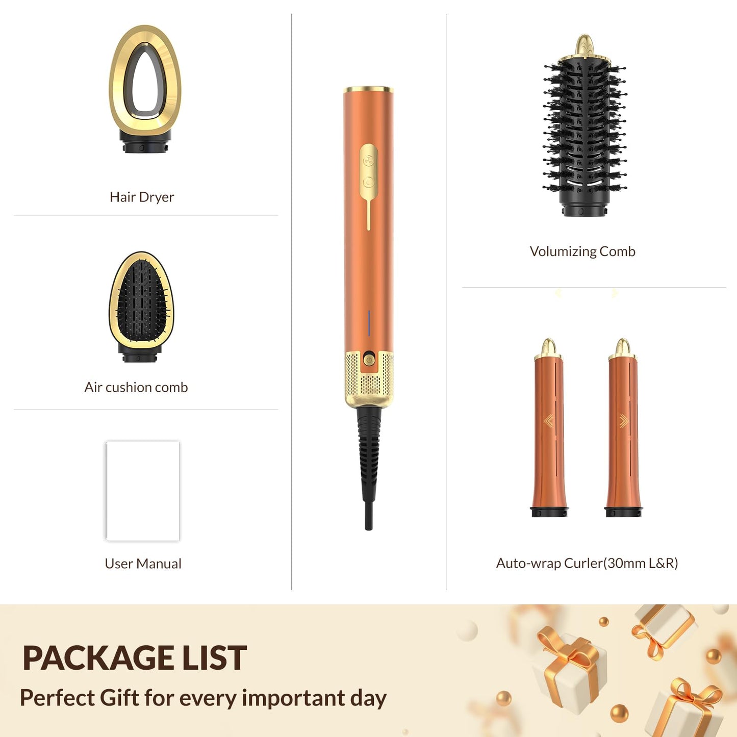 5 in 1 Air Styler Set, High-Speed Ionic Hair Dryer Brush, Coanda Effect Auto Wrap Curlers, No Heat Damage, Multi Hair Styler Tool for Curling, Volumizing & Fast Drying, for Versatile Styling