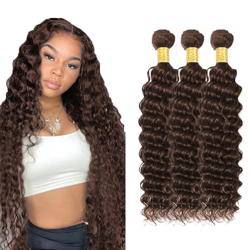26 28 30 inch #4 Bundles Human Hair Brown Deep Wave Bundles Brown Bundle Human Hair #4 Wet and Wavy Bundle