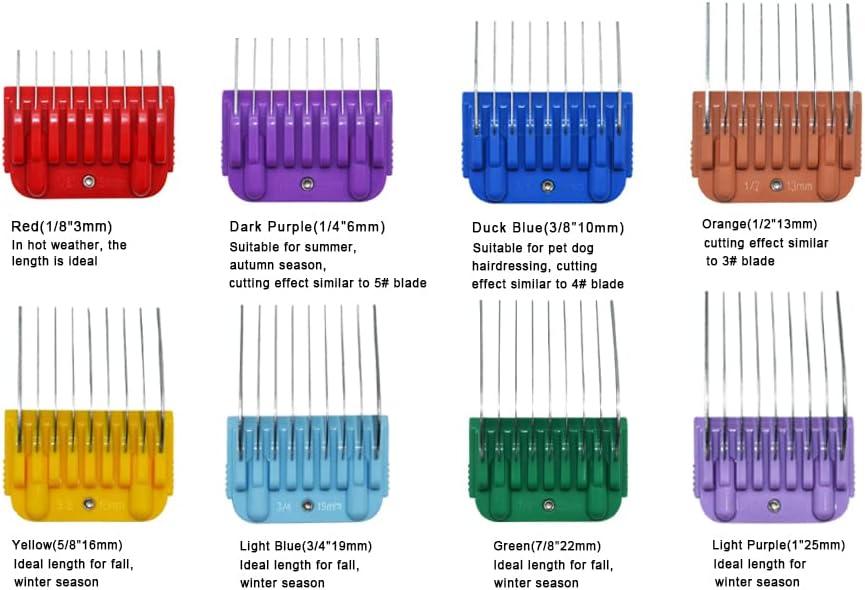 Animal Stainless Steel Guide Comb Set - 8 Colors, 1/8" to 1" (3-25mm) | Compatible with Andis, Oster, Wahl Clipper Blades