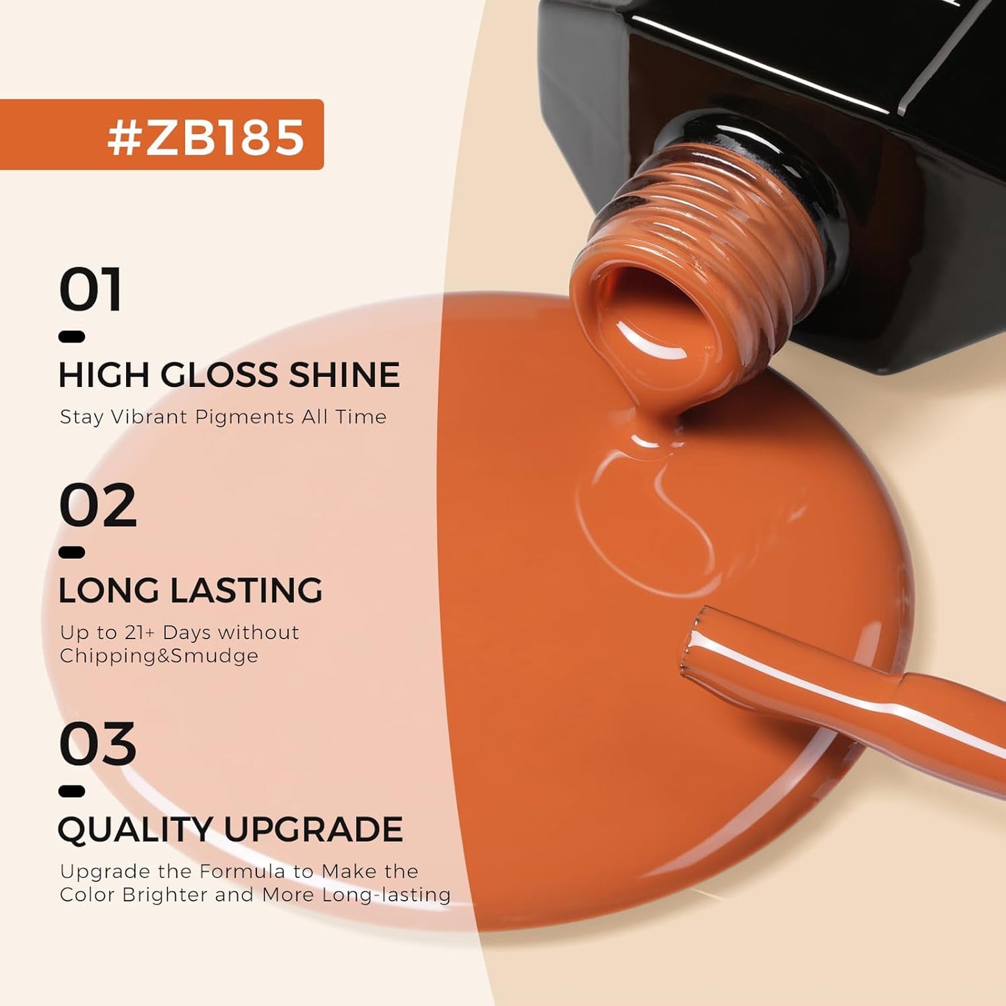 TOMICCA Gel Nail Polish - Dark Orange Autumn Winter Color | Long Lasting High Gloss Soak Off UV LED for DIY Manicure