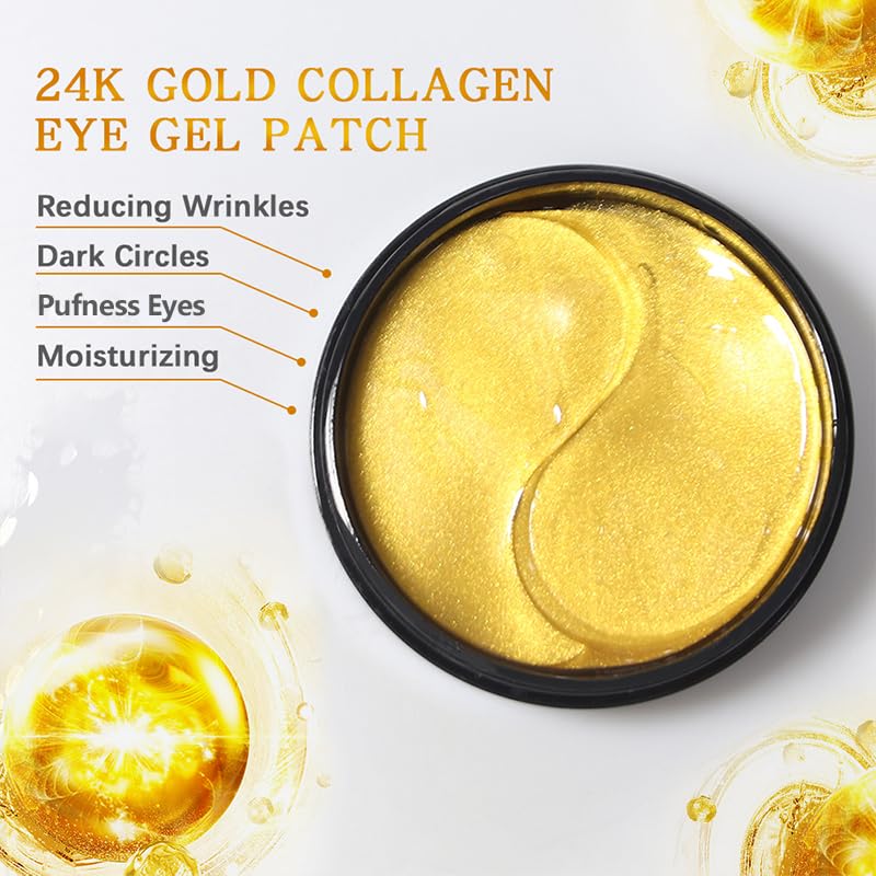 LIYALAN 24K Gold Under Eye Patches - 60 Pcs for Dark Circles & Puffiness