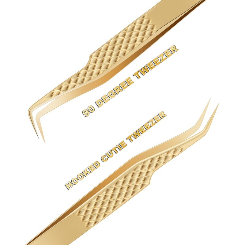 EKYSSO Lash Tweezers Set, Pack of 2 Eyelash Extension Tweezers, High Precision Tweezers for Classic, Volume & Mega Volume Lashes, Lash Extension Supplies, Lash Artist Must-Have Tools (Gold, 2 Pack)