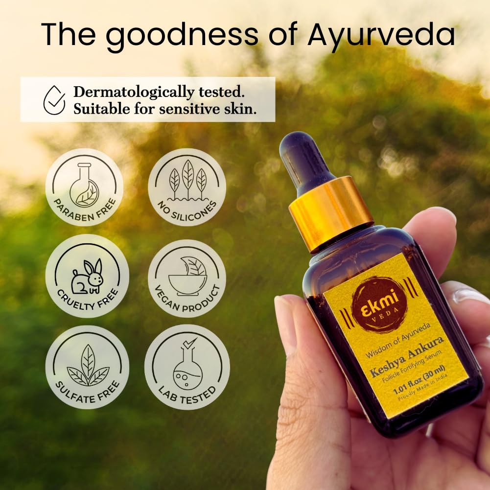 Ekmiveda Hair Growth Dht Blocker Serum With Redensyl, Procapil, Ayurvedic Herbs, Amla, Brahmi, Capilia Longa. Follicle Stimulating Hair Density Serum. Hair Loss Treatment For Women & Men, 1.01 Fl Oz