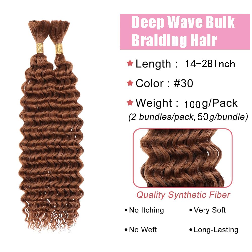 #30 Boho Human Hair for Braiding Light Brown Deep Wave Boho Braids Human Braiding Hair 24 24 Inch 100g No Weft Deep Culy 2 Bundles for Knotless Braids