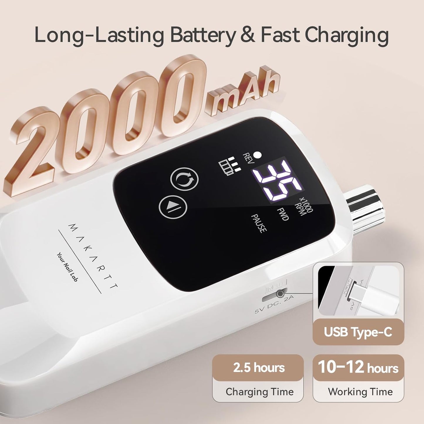 Nail Dust Collector - Professional Electric Suction for Nail Art | Rechargeable 35000 RPM Design