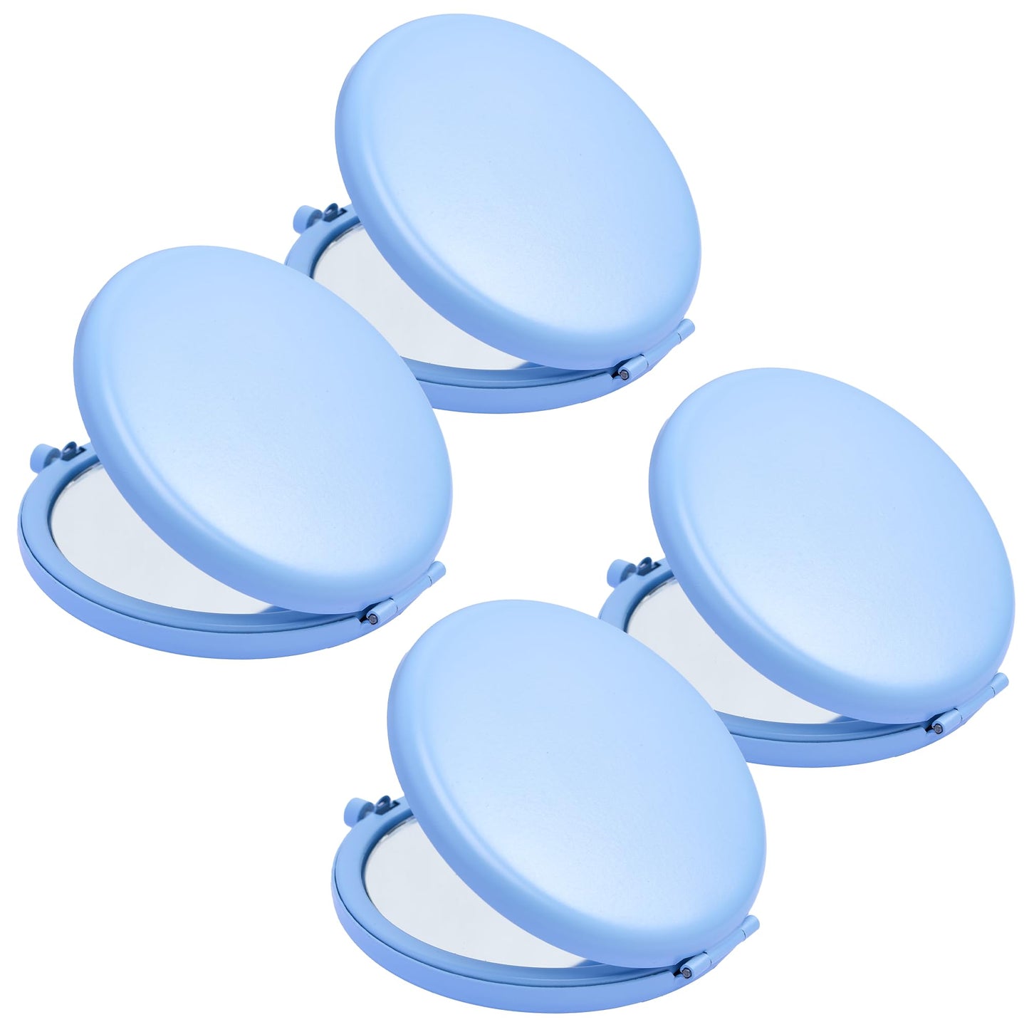 MLLXX Compact Mirror for Purse, Metal Round Shell, Double-Sided 1X/2X Magnifying, Portable Travel Makeup Mirror, Mini Pocket Mirror, Baby Blue, 4 Packs