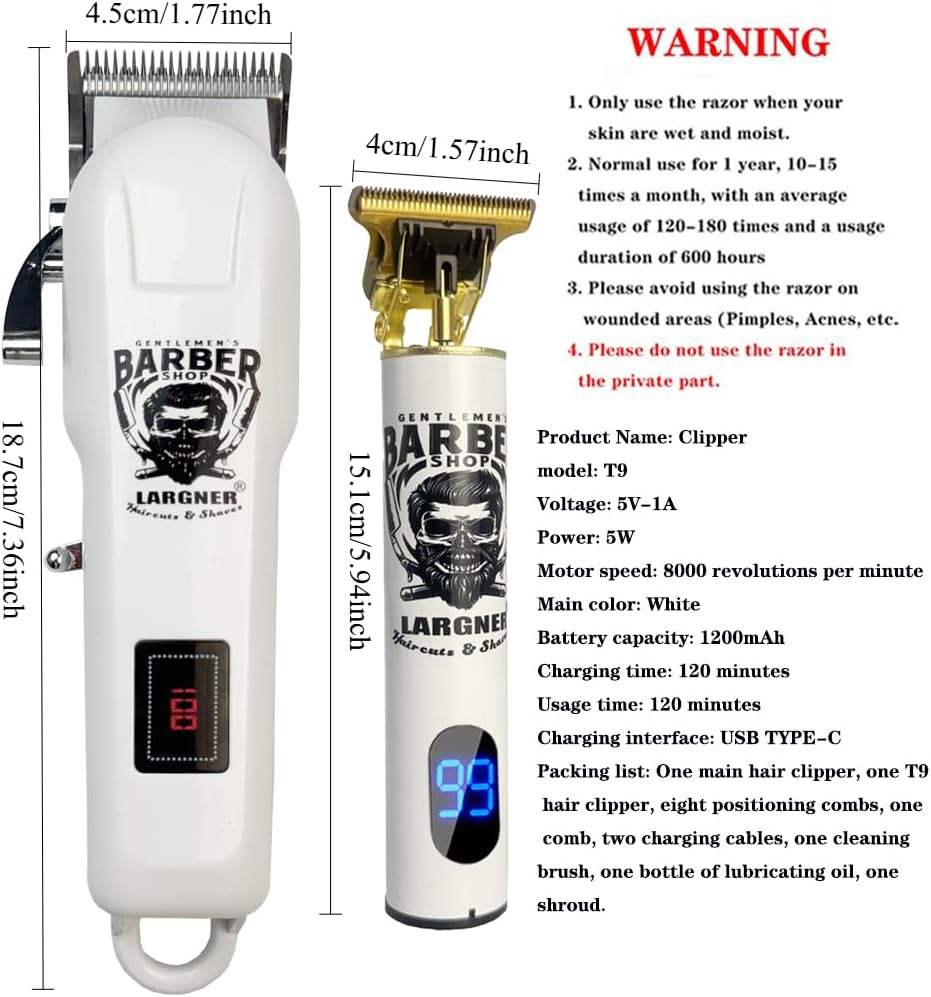 Professional Hair Clippers for Men - Cordless T-Blade Trimmer | Rechargeable Beard & Hair Cutting Tool