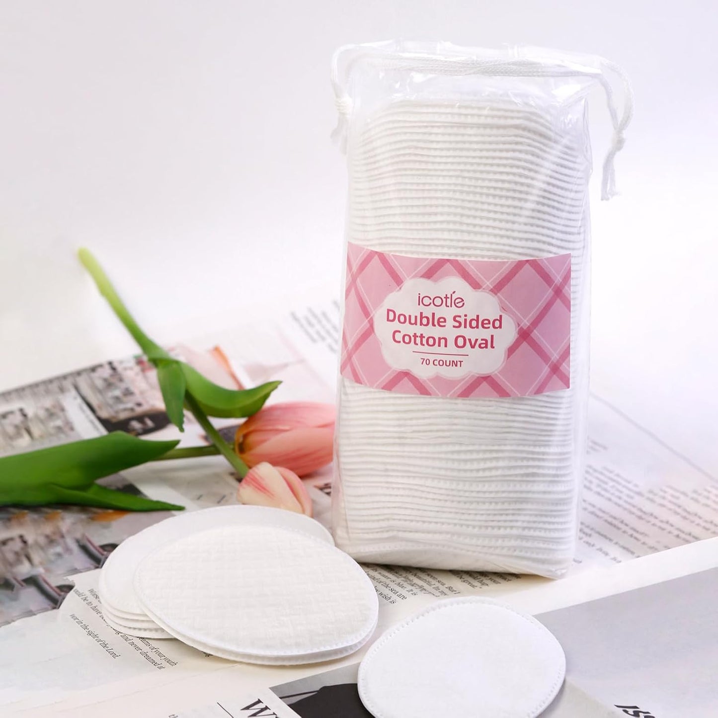 Large Oval Cotton Pads - 70 Count, Lint-Free, Ultra-Soft, Dual Textured for Makeup Removal & Skin Care