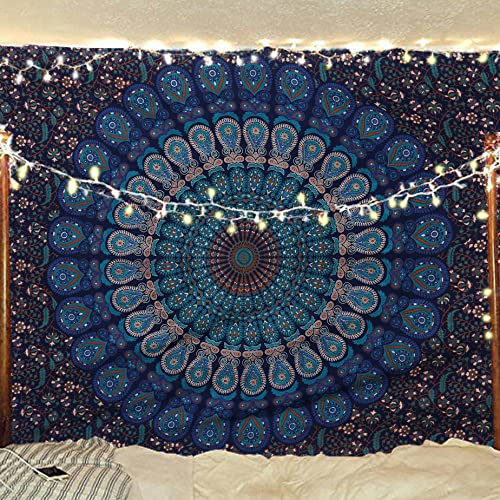 Handmade Organic Cotton Mandala Tapestry - Blue & Green 76x101cm