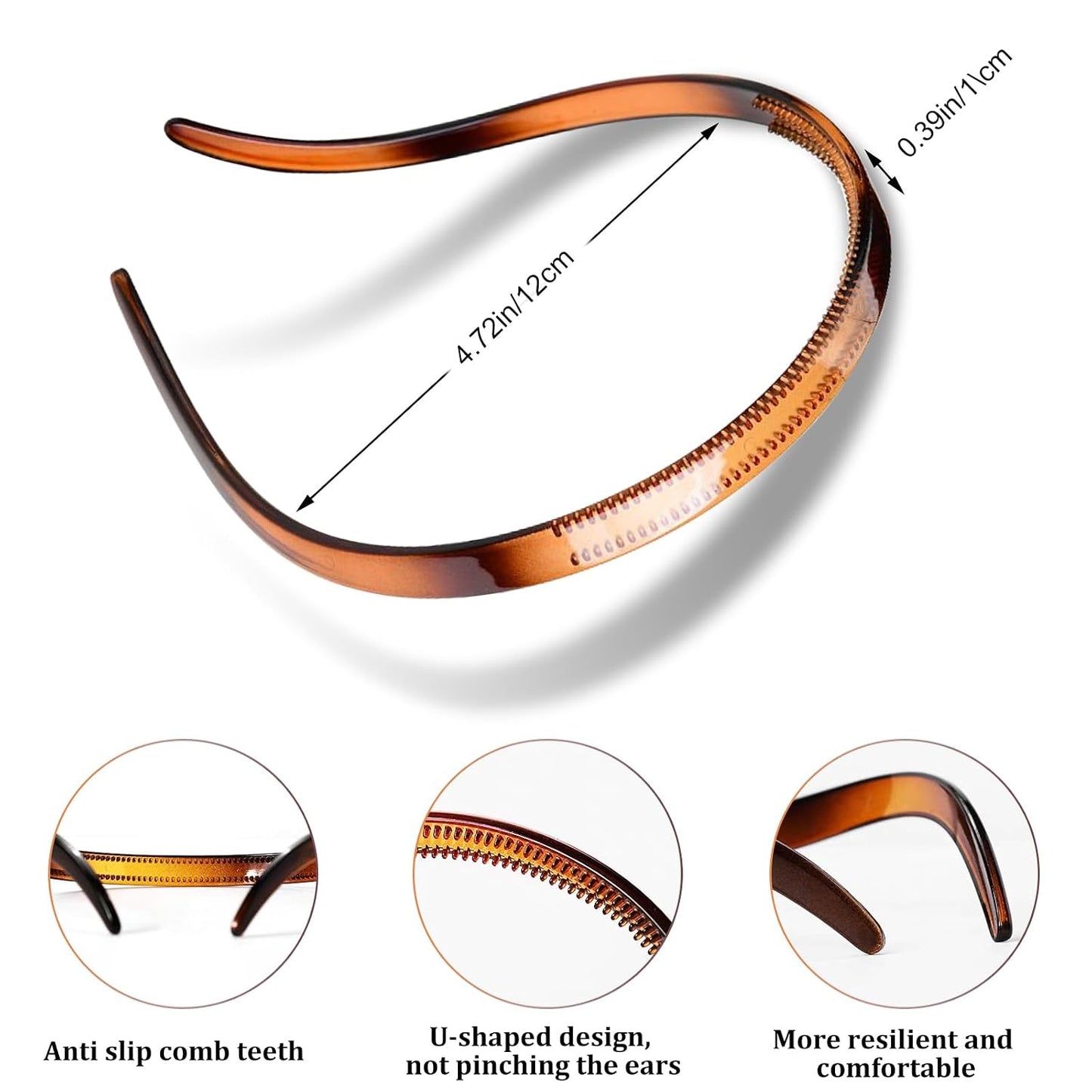 Comfortable Non-Slip Hair Bands for Women - 6 Pcs Fashionable Headbands | Black, Tortoise & Coffee