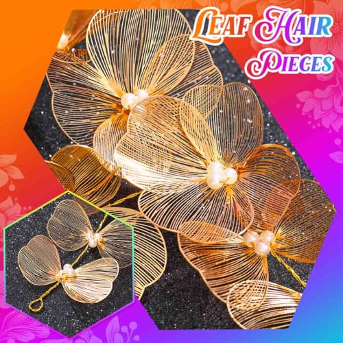 Unicra Gold Bridal Wedding Hair Vine with Pearls & Flowers - Elegant Headpiece for Brides & Women