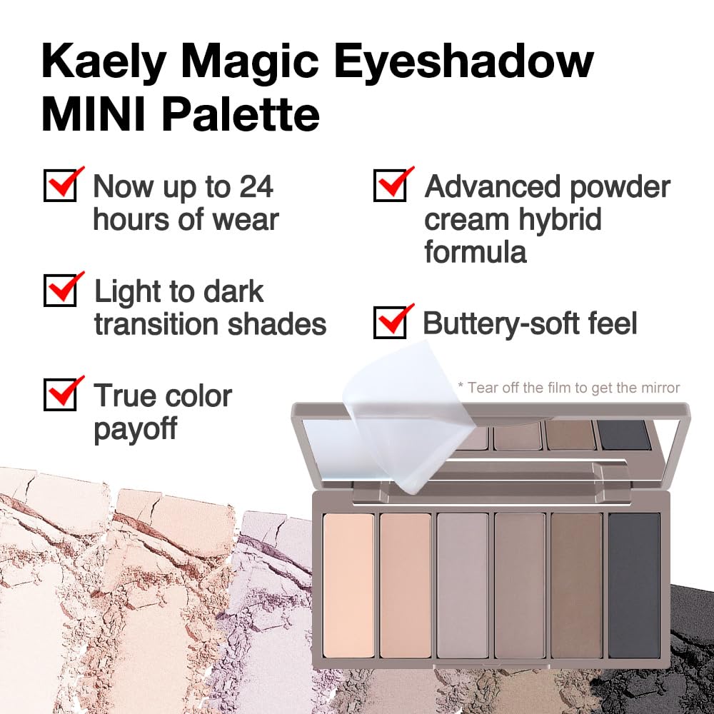 HHLTOH 6 Colors Eyeshadow Palette, Nude Smokey Matte Neutral Eye Shadow for Blue & Brown Eyes, Light Brown Taupe Grey Black, Highly Pigmented Blendable, Mini Travel Palette with Mirror, 05