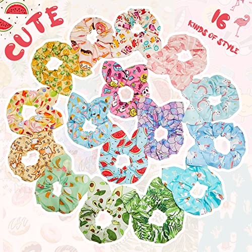 WILLBOND 16 Pcs Lovely Style Girls Hair Scrunchies - Kawaii Prints