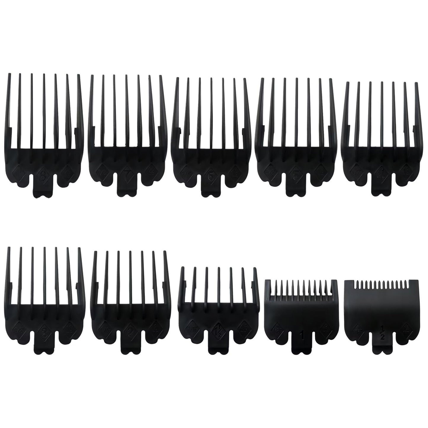 Qblahip 10-Pack Black Clipper Guards for Ba-BylissPRO Barberology FX870, FX890, FX825, and FX673 Clippers, for Ba-Byliss Clipper Guards - Cutting Lengths 1/16-1 inch Attachment Combs Set