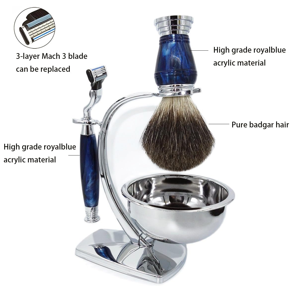 Magyfosia Wet Shaving Kit,Double Edge Safety Razor with 10 Blades,Badger Hair Brush,Stand Holder,Stainless Steel Lather Bowl,Grooming Set for Men