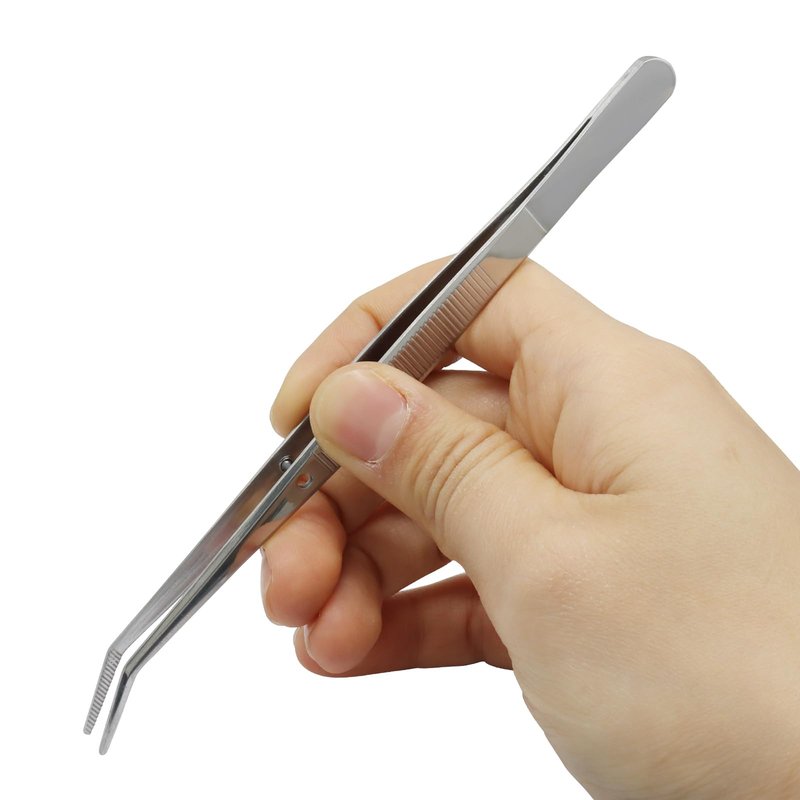 PHITUODA 6 Pcs Stainless Steel Tweezers, 6" Sewing Tweezers with Curved Serrated Tip for Crafting, Multipurpose Curved Tip Forceps for Jewelry Making, Eyelash Extension, Precision Grip (Silver)