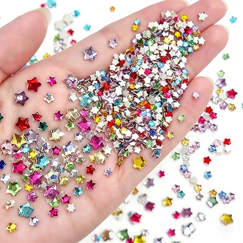LRyssalia Style02 300Pcs Multi-Colored 3D Star Nail Charms & Rhinestones