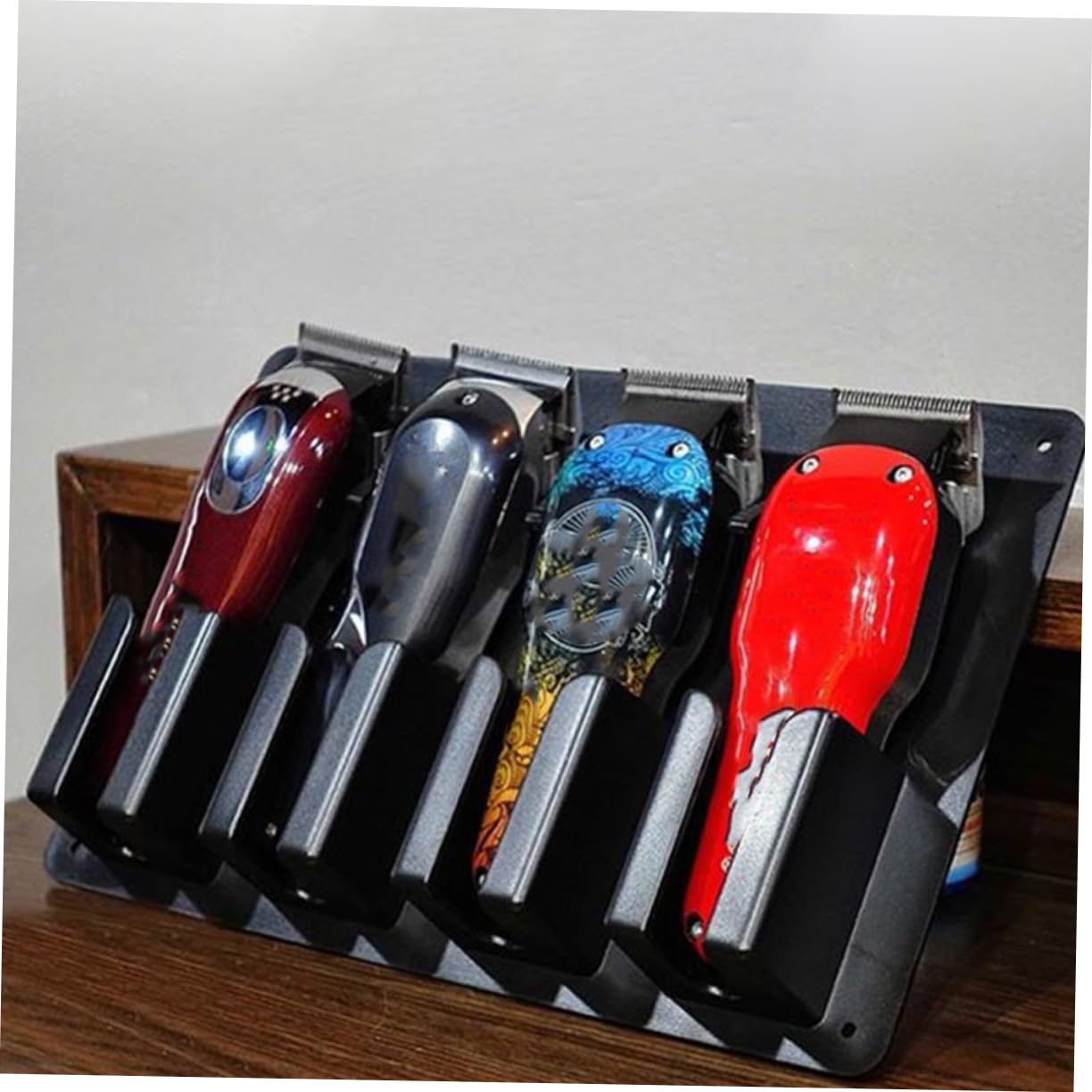 EXCEART Wall Hair Clipper Holder Wall-Mounted Organizer Rack with Multi-Slot Storage for Hair Clippers Scissors and Combs Space-Saving Salon and Home Styling Tool Bracket 11.81X7.87X1.96In