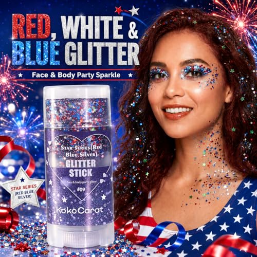 Red, White & Blue Body Glitter Stick for 4th of July Makeup