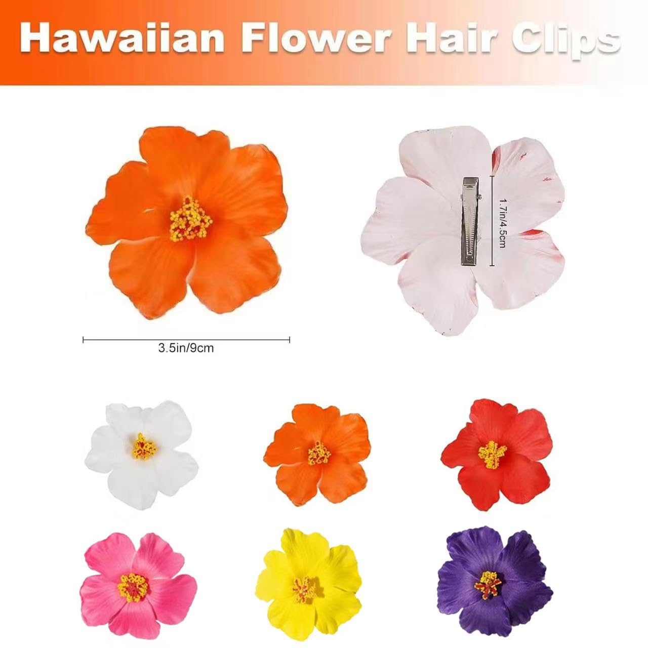 Hawaiian Flower Hair Clips - 6 Pcs Plumeria & Hibiscus Set | 3.5 Inch Colorful Accessories for Weddings & Beach Parties