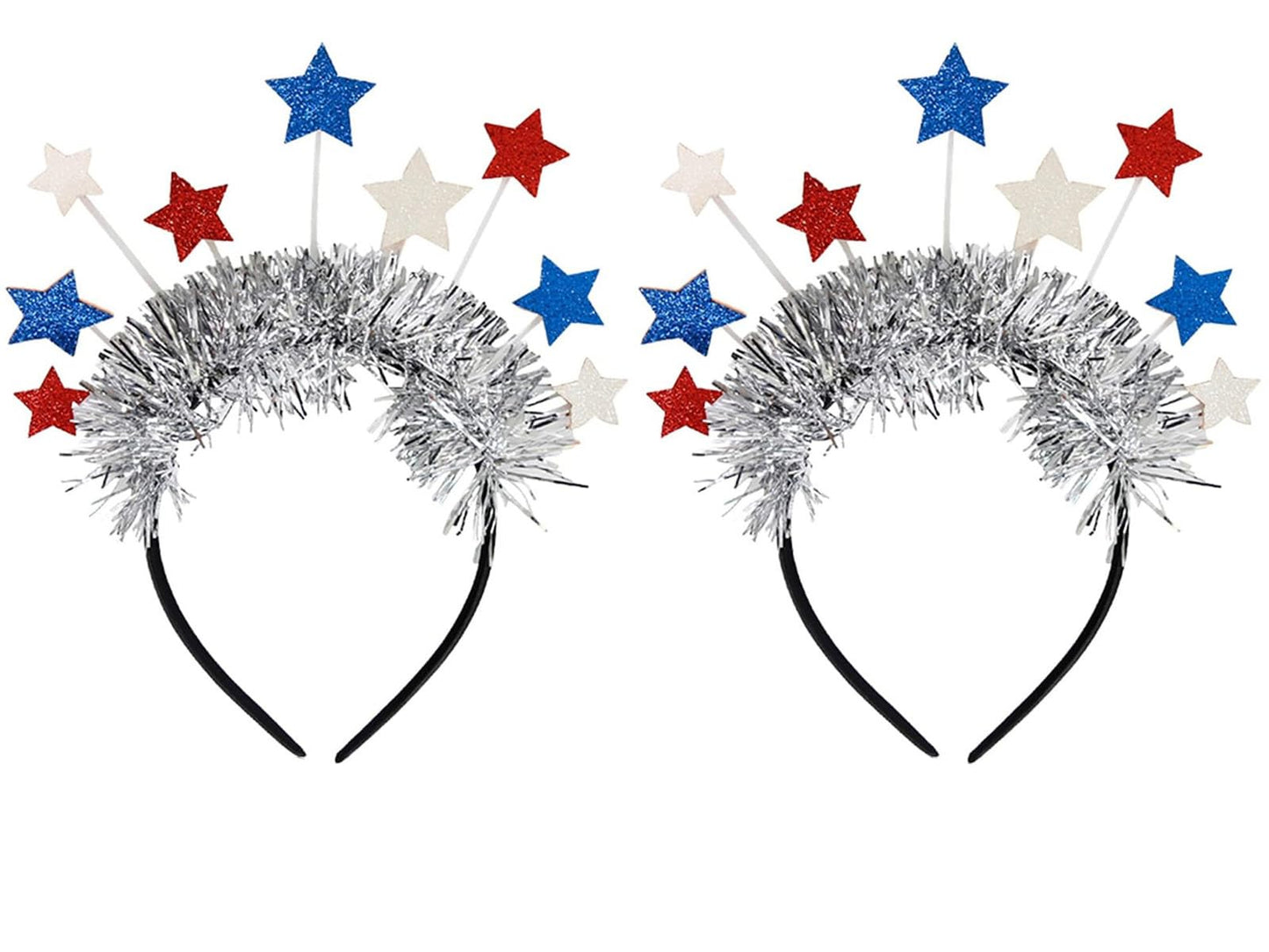 TWISBOW 2Pcs 4th of July Headbands Glittery Red White Blue Stars Hair Accessory for Independence Day Patriotic Party Decorations
