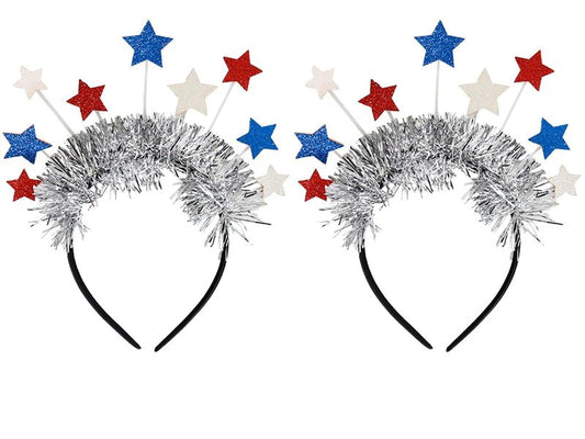 TWISBOW 2Pcs 4th of July Headbands Glittery Red White Blue Stars Hair Accessory for Independence Day Patriotic Party Decorations
