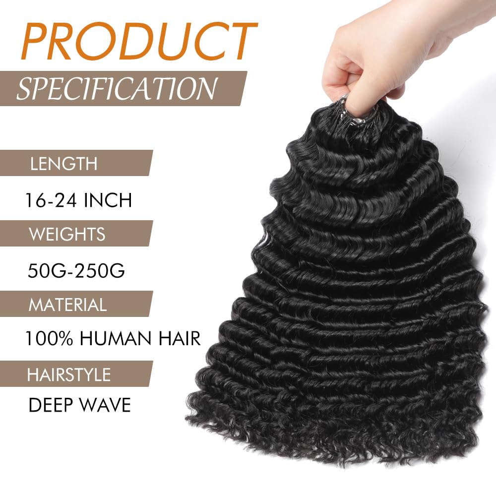 Human Crochet Hair 18 Inch 250g Natural Black Deep Wave Feather Crochet Human Hair for Black Women Pre-separated Hair Extensions Invisible Miracle Knots Crochet Hair Knotless 200 Strands