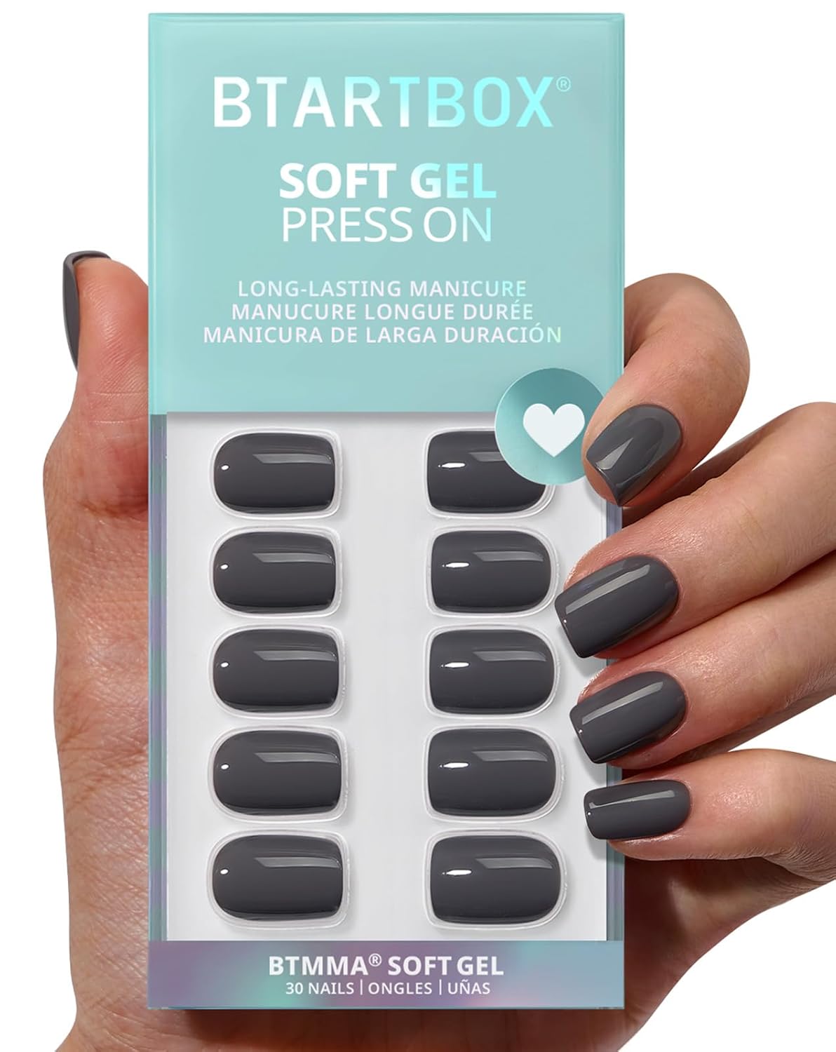 Press On Nails - Almond Shape Pastel Baby Pink Short Nails | Opaque Soft Gel, 32-Piece Kit in 16 Sizes