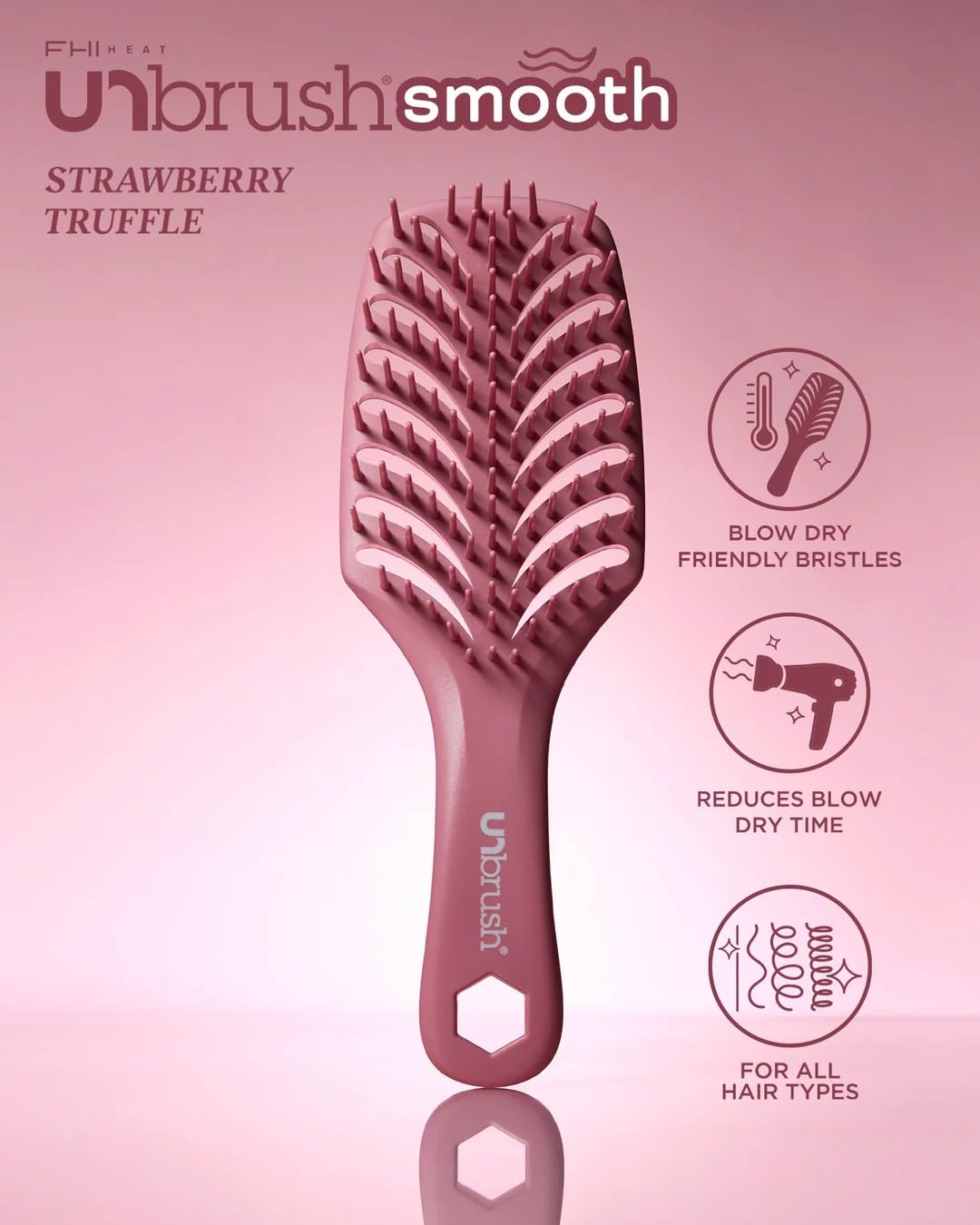 FHI Heat UNbrush Smooth Blow Dryer Brush — Blow Out Brush w/ThermaProof Blow-Dry Friendly Bristles, Vented Cushion, Lightweight Handle for Faster Drying, Frizz Control, Salon-Quality Results