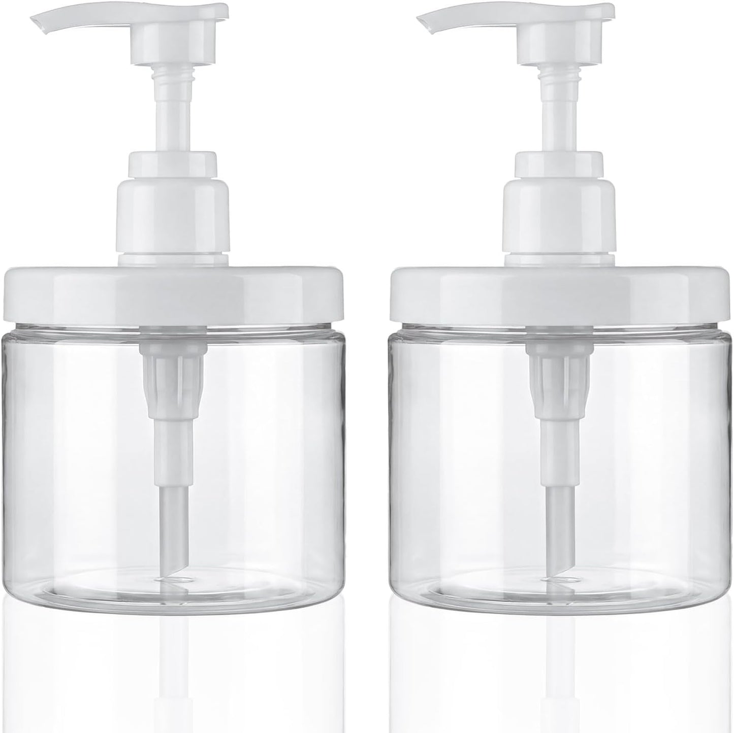 Pump Bottle Dispenser - Refillable Plastic Lotion & Shampoo Containers | Wide Mouth, 2X 500ml, White