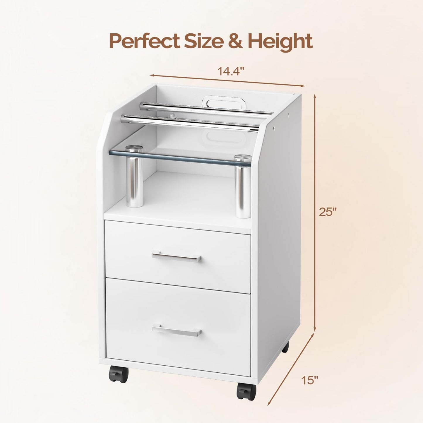 OmySalon Pedicure Cart, Foot Bath Trolley with Storage Drawer & Bottle Racks, Portable Salon Station for Esthetician Manicure & Foot Massage, Beauty Spa Supplies with Locking Wheels, White