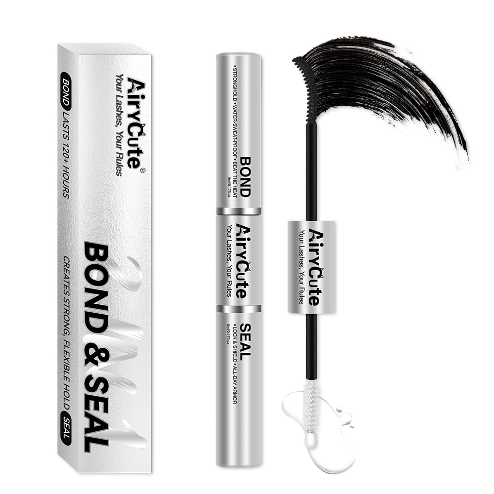 AiryCute Lash Bond and Seal - 150H Long-Lasting Waterproof Eyelash Glue | Strong Hold, Latex-Free, Non-Irritating (White 5ml+5ml)