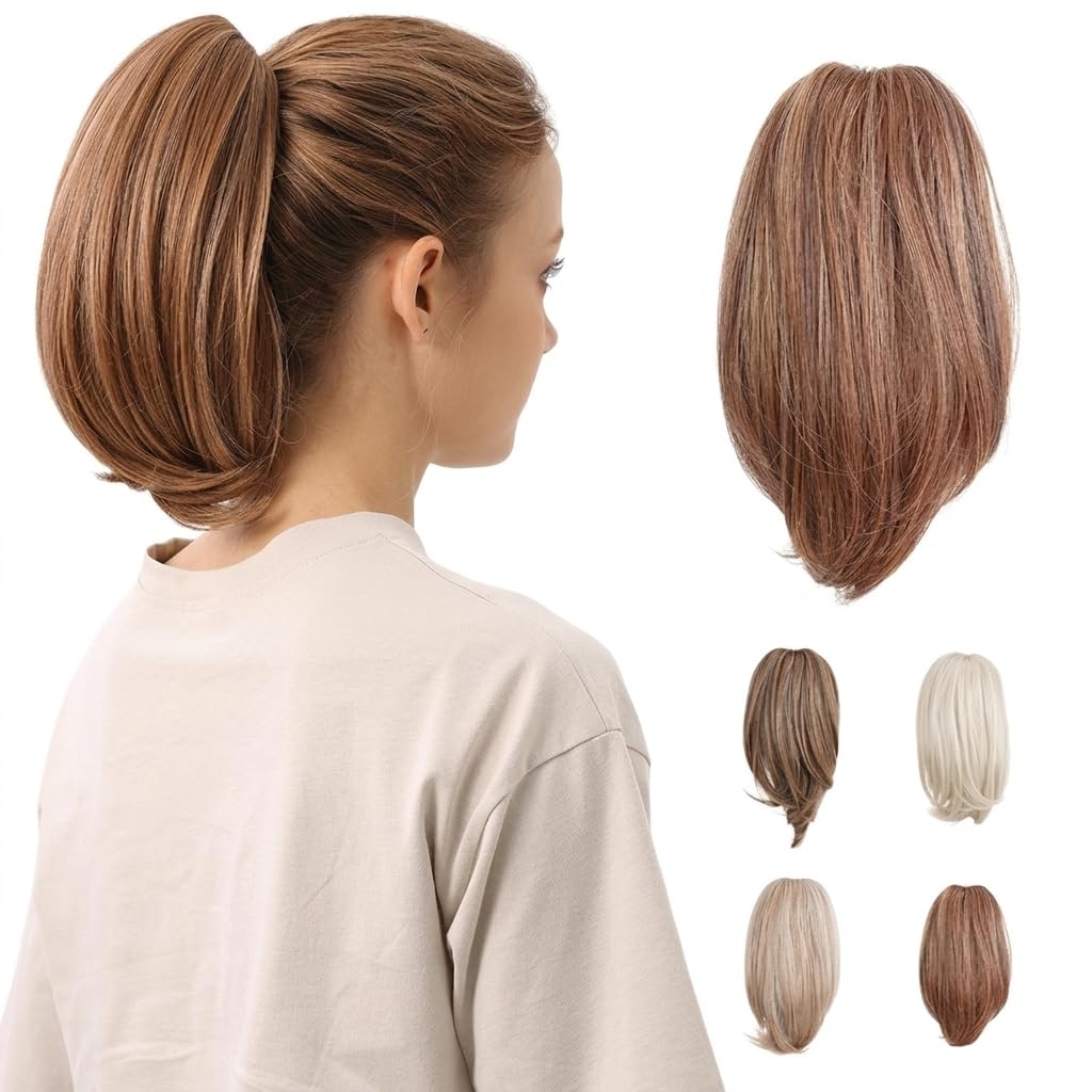 10-Inch Straight Claw Clip-In Ponytail Hair Extensions - Black | Realistic Synthetic Hair for Women & Men