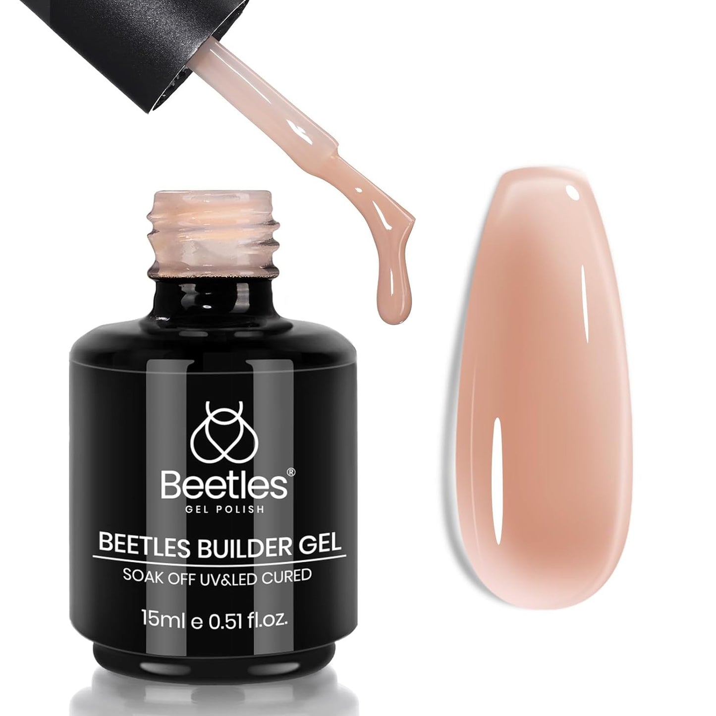 Beetles Builder Gel - 0.5oz Jelly Pink Nail Building Gel | HEMA & TPO Free, 7-in-1 Strengthening Formula for DIY Nail Art