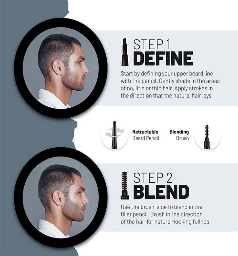 VOID Homme Black Beard Filler Pen Kit - Fuller, Natural-Looking Beard with Waterproof Pencil, Liner, and Marker