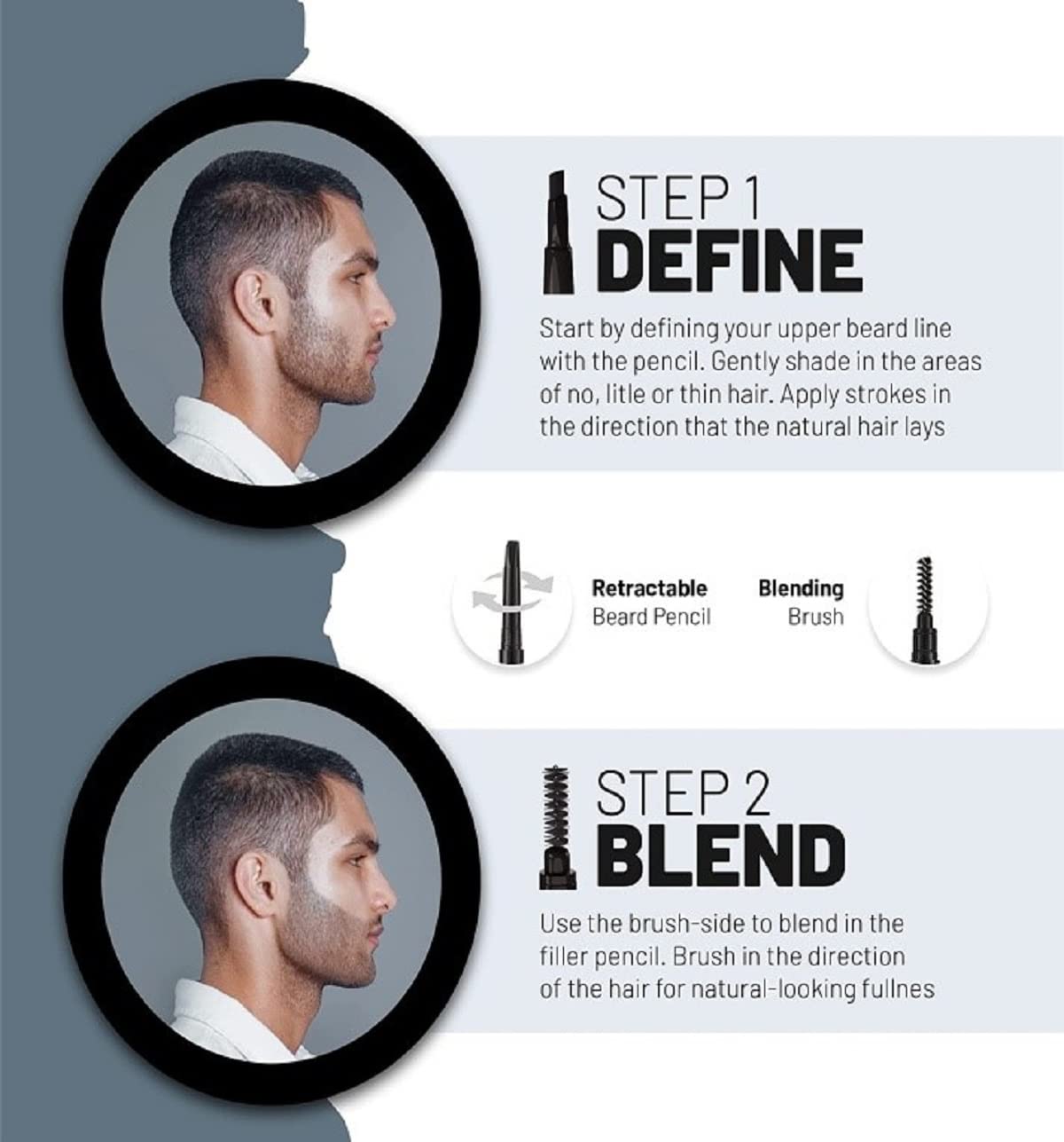 VOID Homme Beard Filler Pencil - Light Brown, Set of 4 - Instant, Waterproof Liner for Natural-Looking Beard Filling