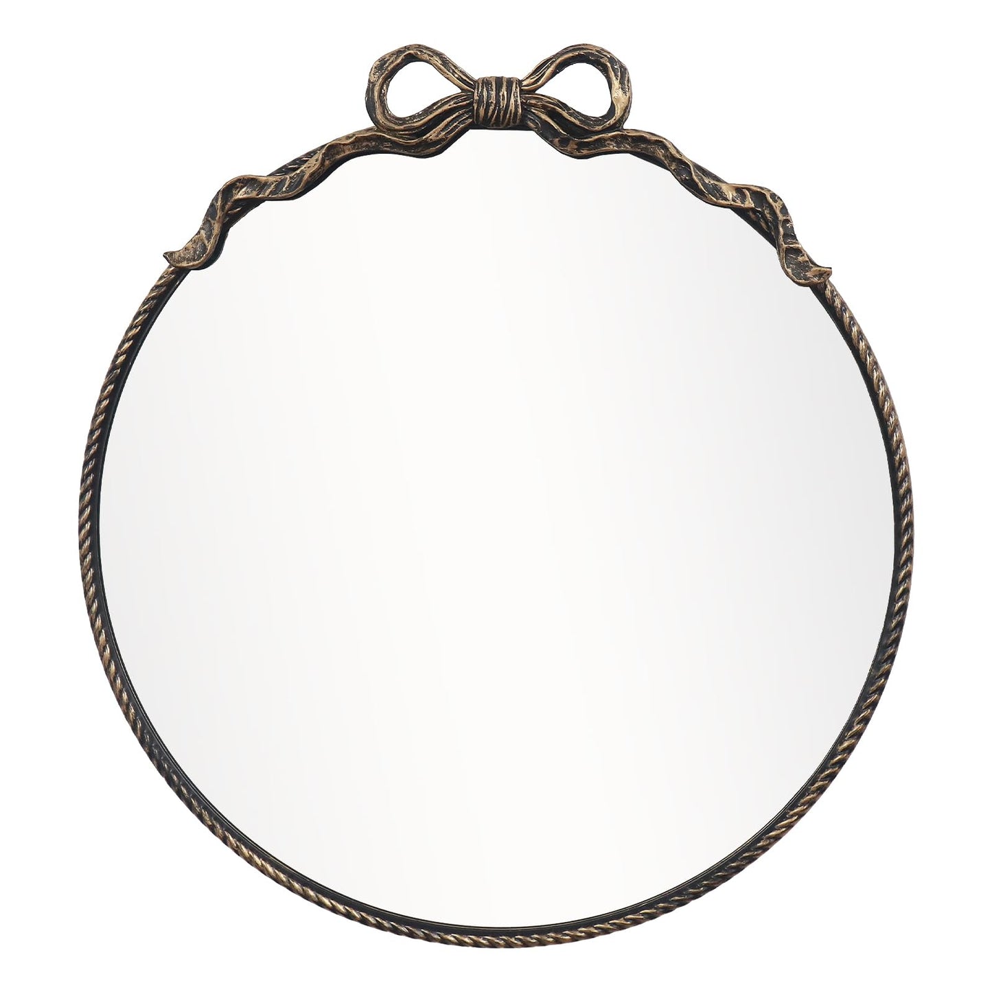 YIDIE Black Bow Metal Round Mirror -28inch Elegant Wall-Mounted Vanity Decorative Mirror for Bedroom, Bathroom, Living Room